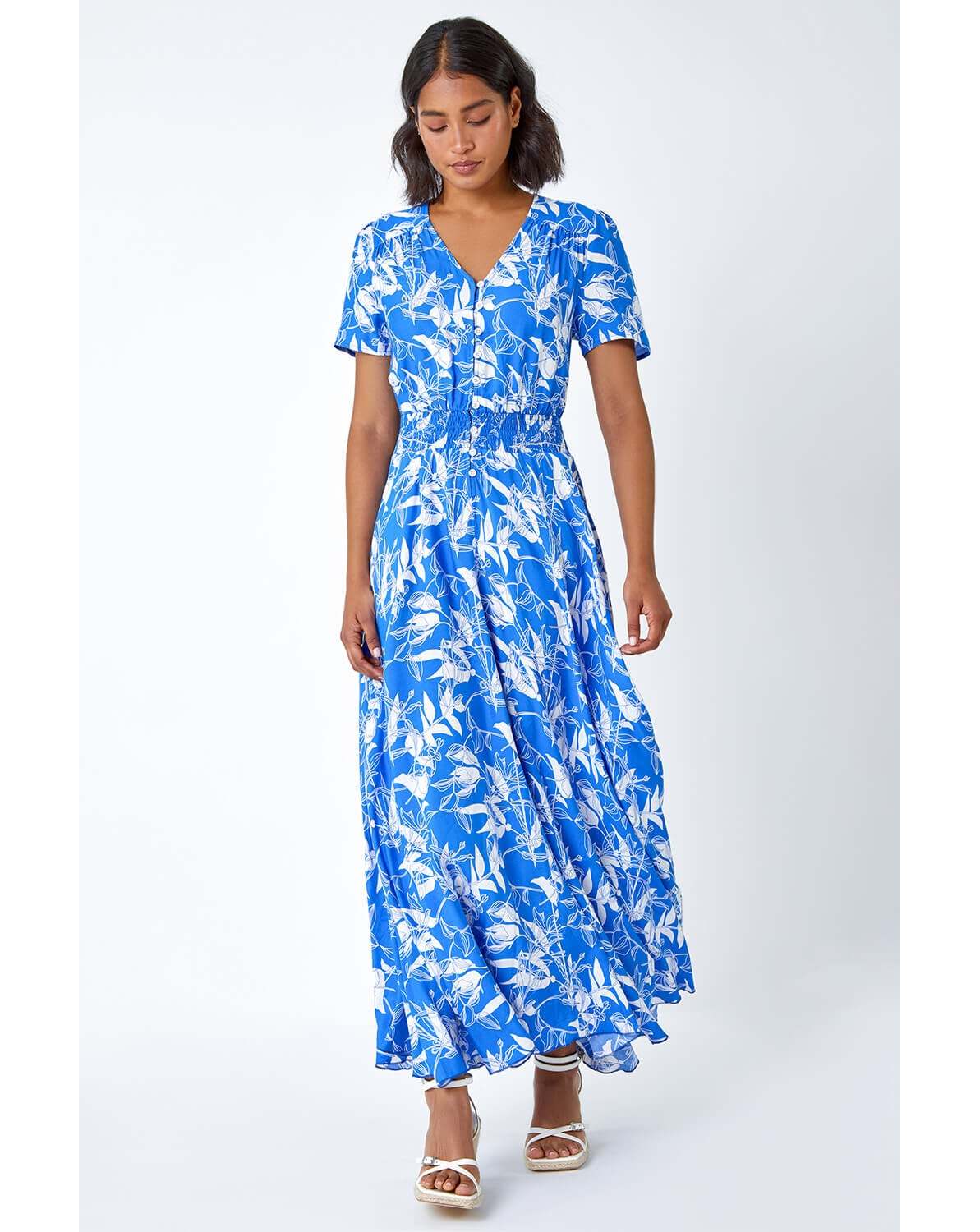 New In - Roman Floral Print Button Maxi Dress