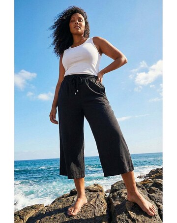 Roman Curve Linen Blend Cropped Trousers