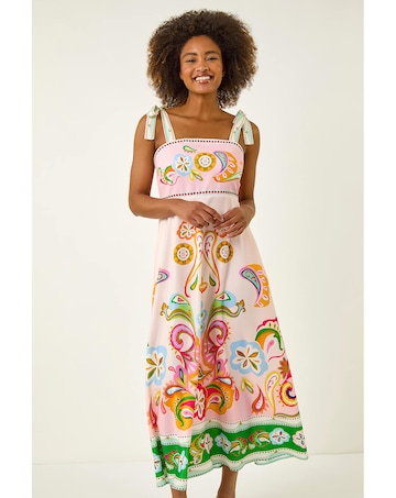 Roman Abstract Print Strappy Midi Dress