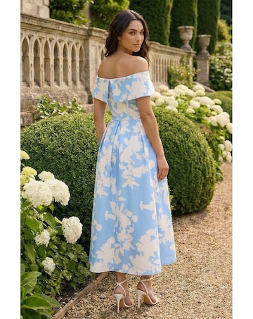 Roman Floral Bardot Stretch Midi Dress