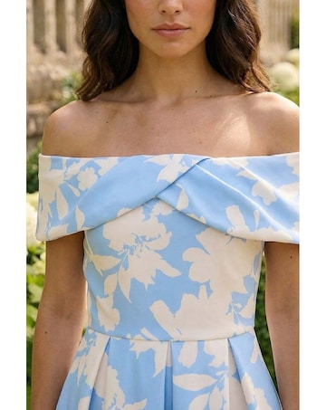 Roman Floral Bardot Stretch Midi Dress