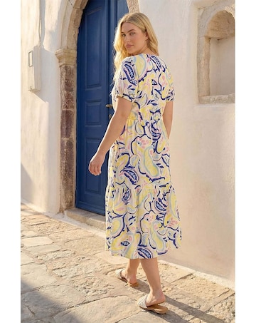 Roman Curve Abstract Print Button Dress