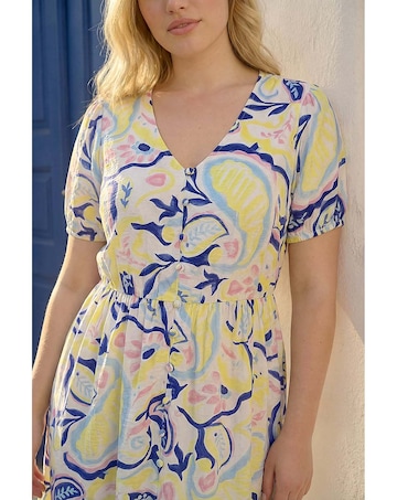 Roman Curve Abstract Print Button Dress