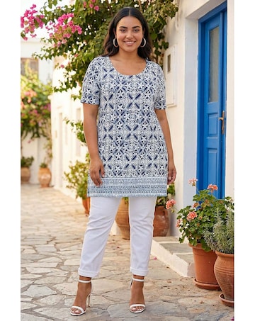 Roman Curve Geo Stretch Jersey Tunic Top