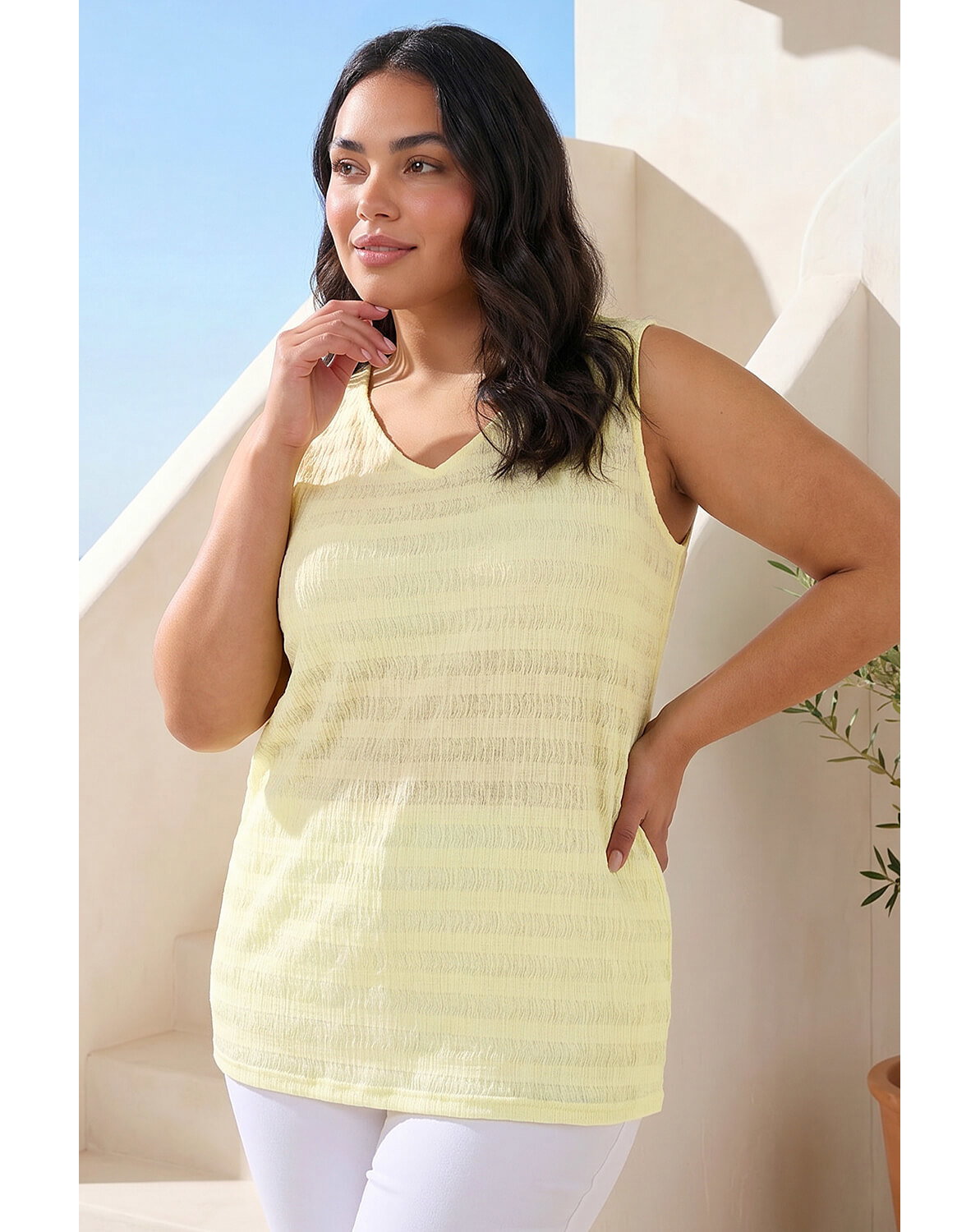 Roman Curve Stripe Textured Vest Top