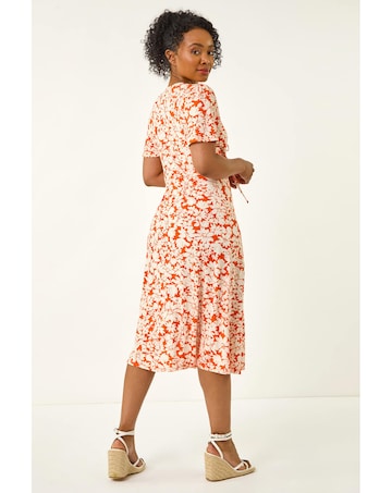 Roman Petite Floral Ruched Midi Dress