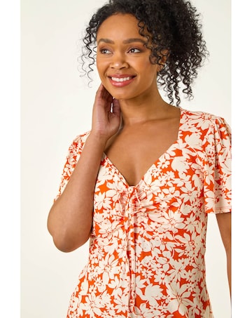 Roman Petite Floral Ruched Midi Dress