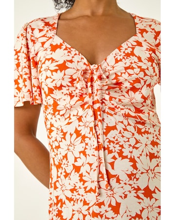 Roman Petite Floral Ruched Midi Dress