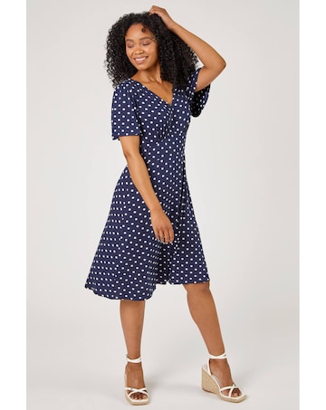 Roman Petite Polka Dot Stretch Dress