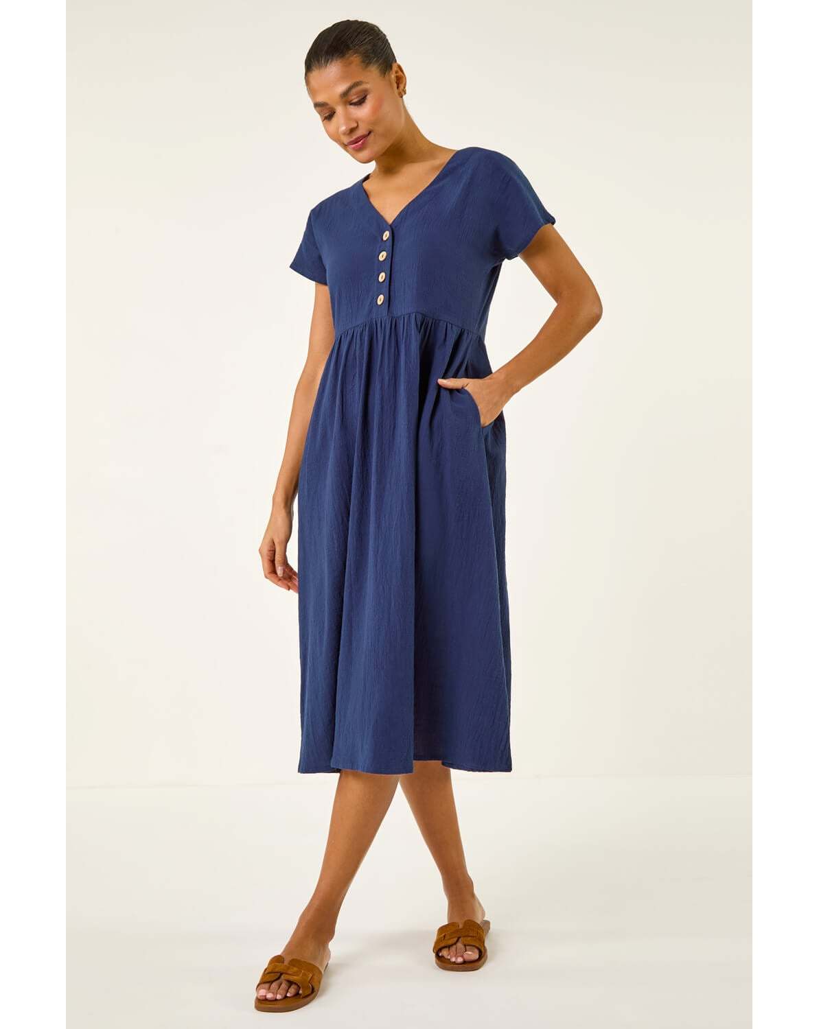 New In - Roman Linen Look Button Midi Dress