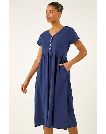 Roman Linen Look Button Midi Dress