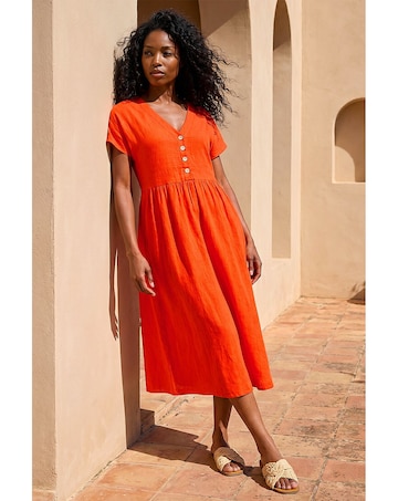 Roman Linen Look Button Midi Dress