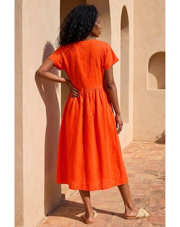 Roman Linen Look Button Midi Dress