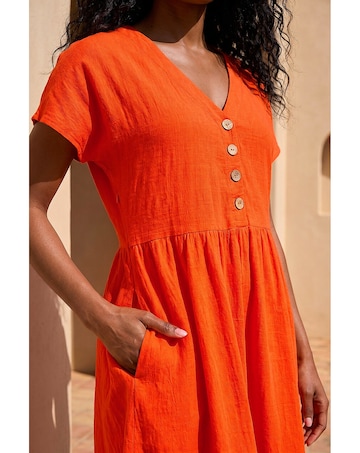 Roman Linen Look Button Midi Dress