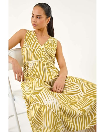 Roman Petite Abstract Leaf Midi Dress