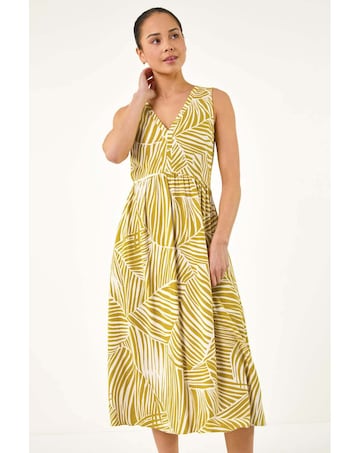 Roman Petite Abstract Leaf Midi Dress