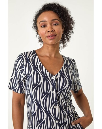 Roman Petite Geo Print Stretch Blouse