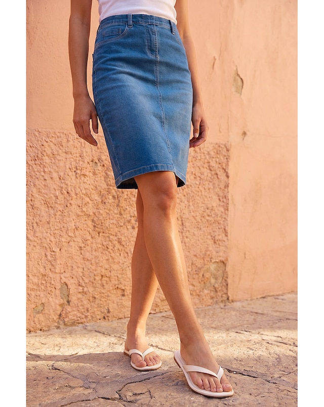 Roman Cotton Denim Stretch Skirt