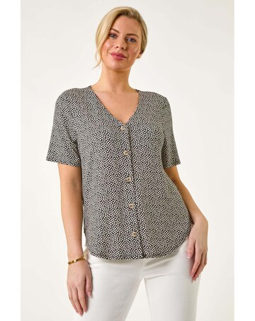 Roman Petite Spot V-Neck Stretch Blouse
