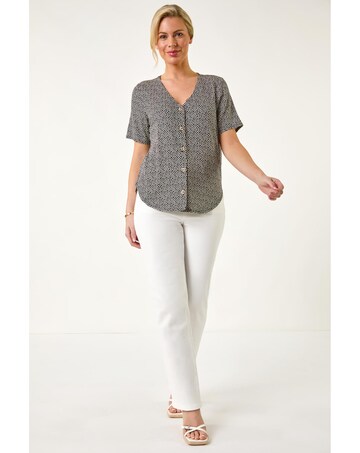 Roman Petite Spot V-Neck Stretch Blouse