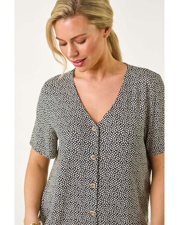 Roman Petite Spot V-Neck Stretch Blouse