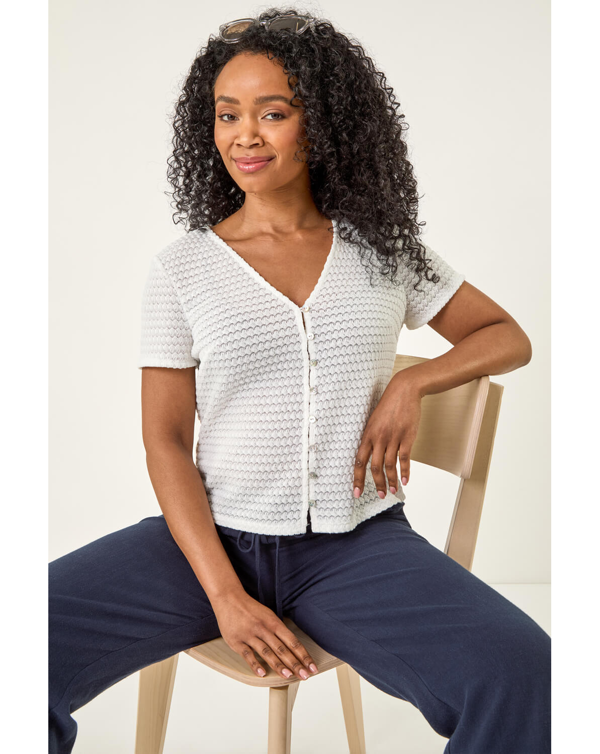 New In - Roman Petite Textured Button Up Blouse