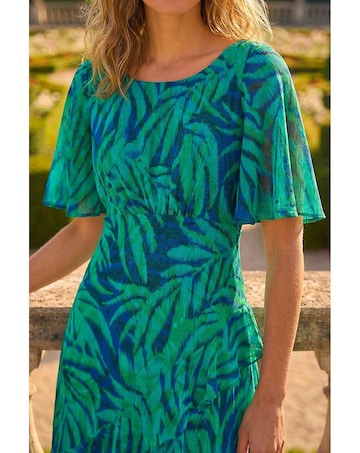Roman Leaf Print Chiffon Frill  Dress