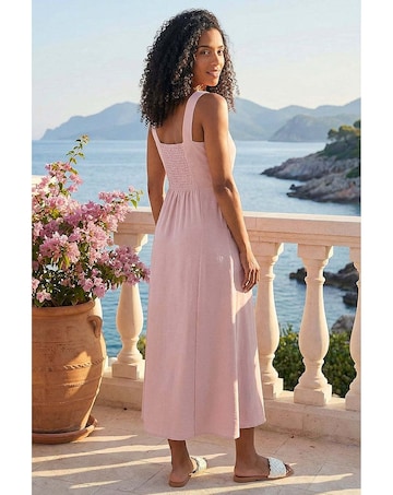 Roman Buttoned Tie Waist Midi Dress