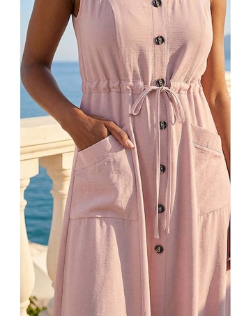 Roman Buttoned Tie Waist Midi Dress