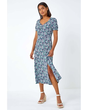Roman Ditsy Floral Ruched Stretch  Dress
