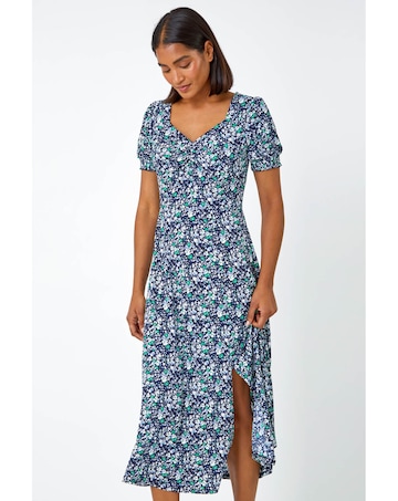 Roman Ditsy Floral Ruched Stretch  Dress