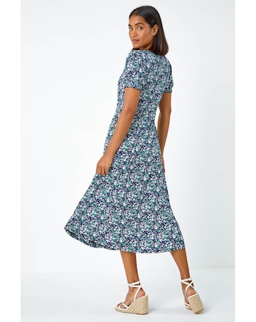 Roman Ditsy Floral Ruched Stretch  Dress