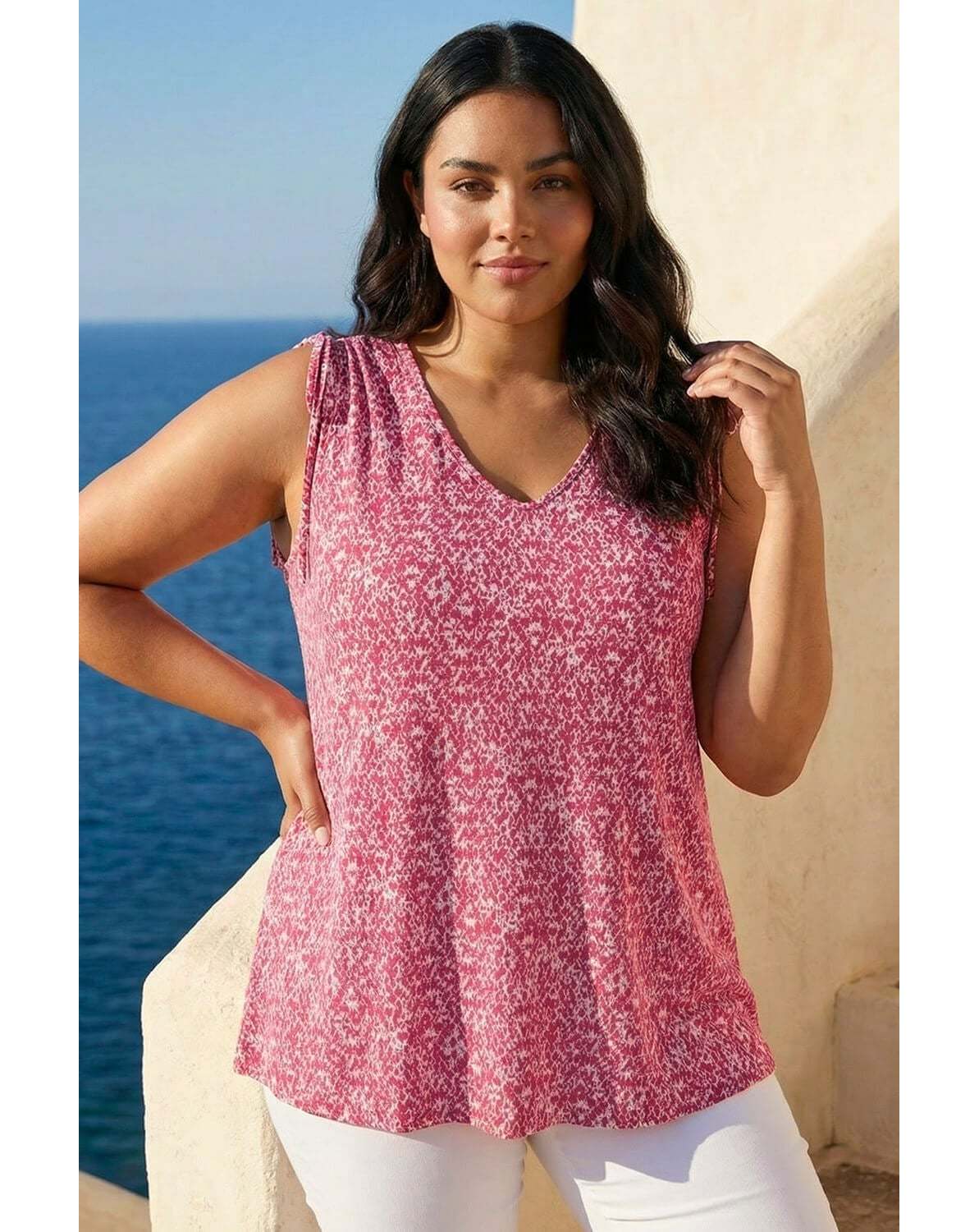 New In - Roman Curve Ruched Shoulder Vest Top