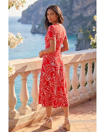 Roman Floral Print Twist Stretch Dress