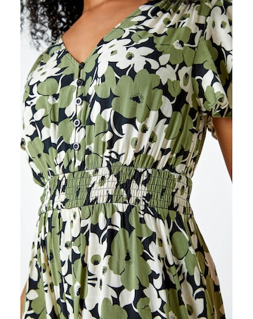 Roman Petite Floral Print Shirred Dress