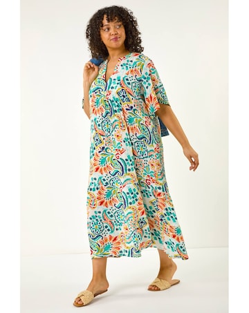 Roman Curve Printed V-Neck Midi Dress