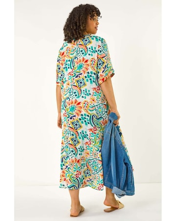 Roman Curve Printed V-Neck Midi Dress