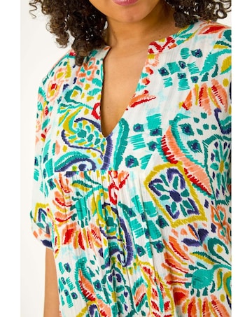 Roman Curve Printed V-Neck Midi Dress