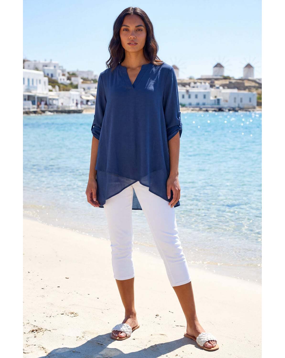 New In - Roman V-Neck Wrap Hem Tunic Top