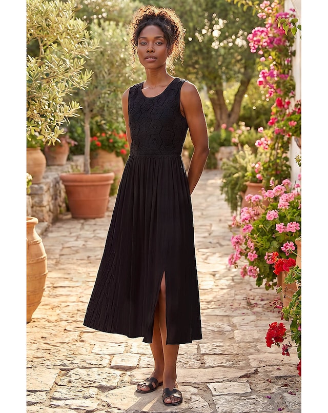 Roman Crochet Bodice Midi Dress