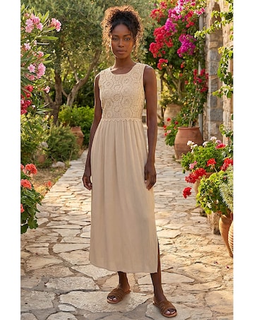 Roman Crochet Bodice Midi Dress
