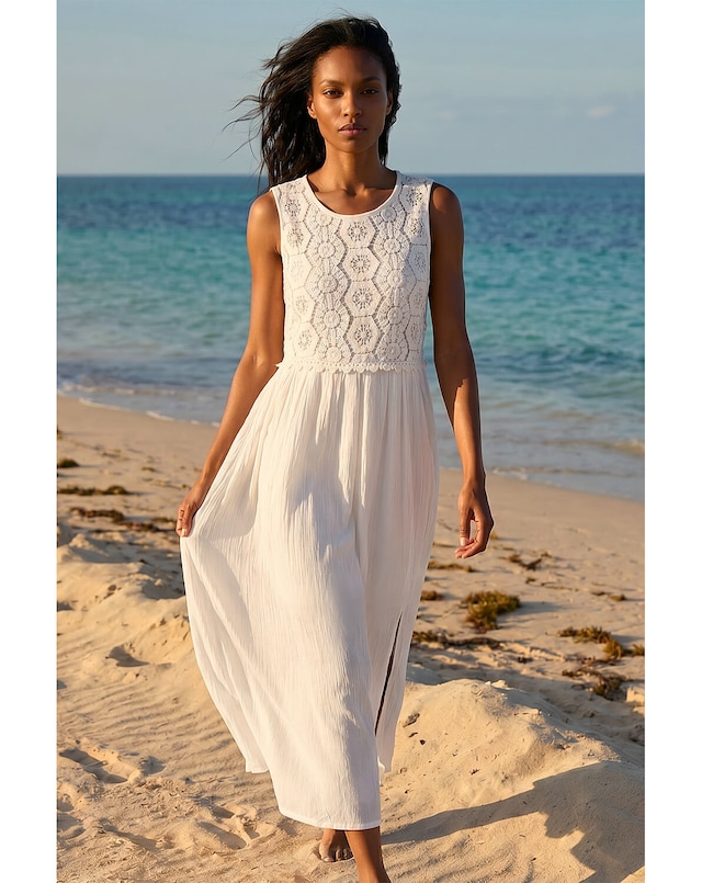 Roman Crochet Bodice Midi Dress