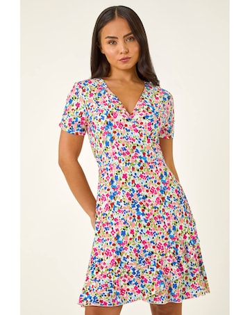 Roman Petite Floral Frill Wrap Dress