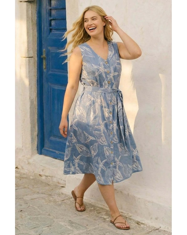 Roman Curve Shell Print Shirt Dress