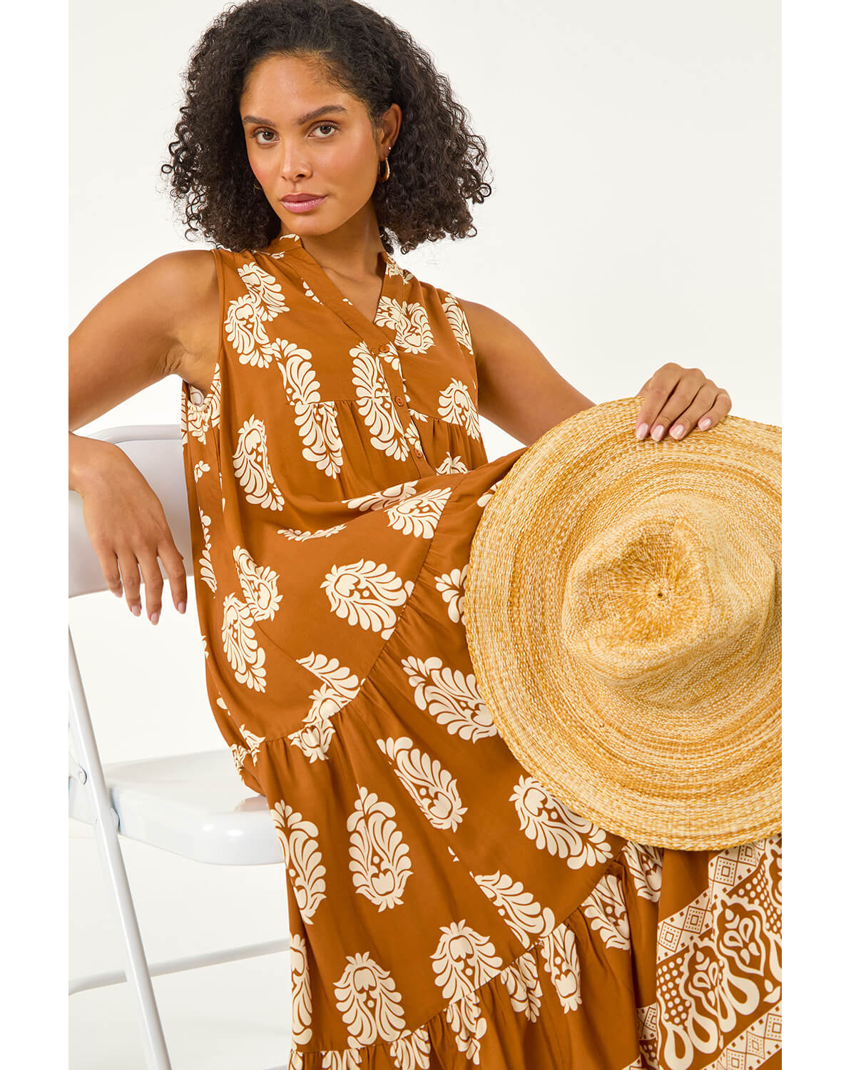New In - Roman Border Print Smock Maxi Dress