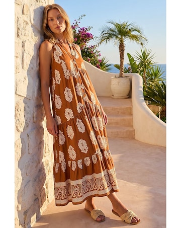 Roman Border Print Smock Maxi Dress