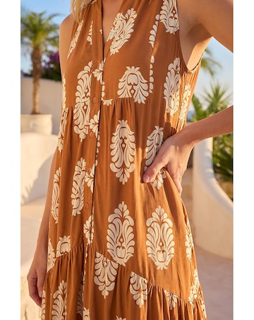Roman Border Print Smock Maxi Dress