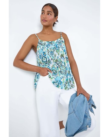 Roman Aztec Print Pleat Front Cami Top