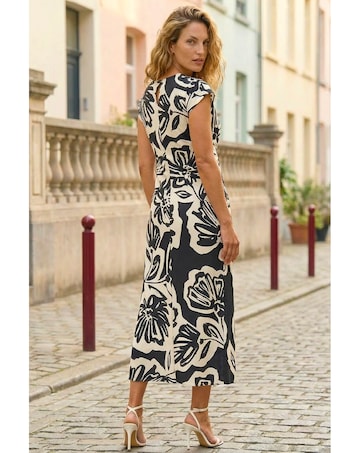 Roman Abstract Print Gathered Wrap Dress