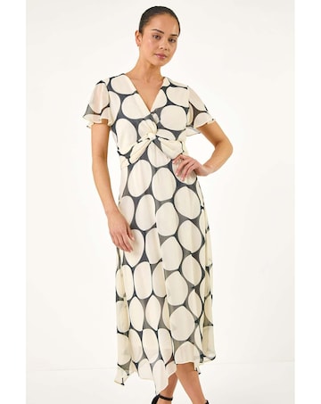 Roman Petite Spot Print Twist Dress
